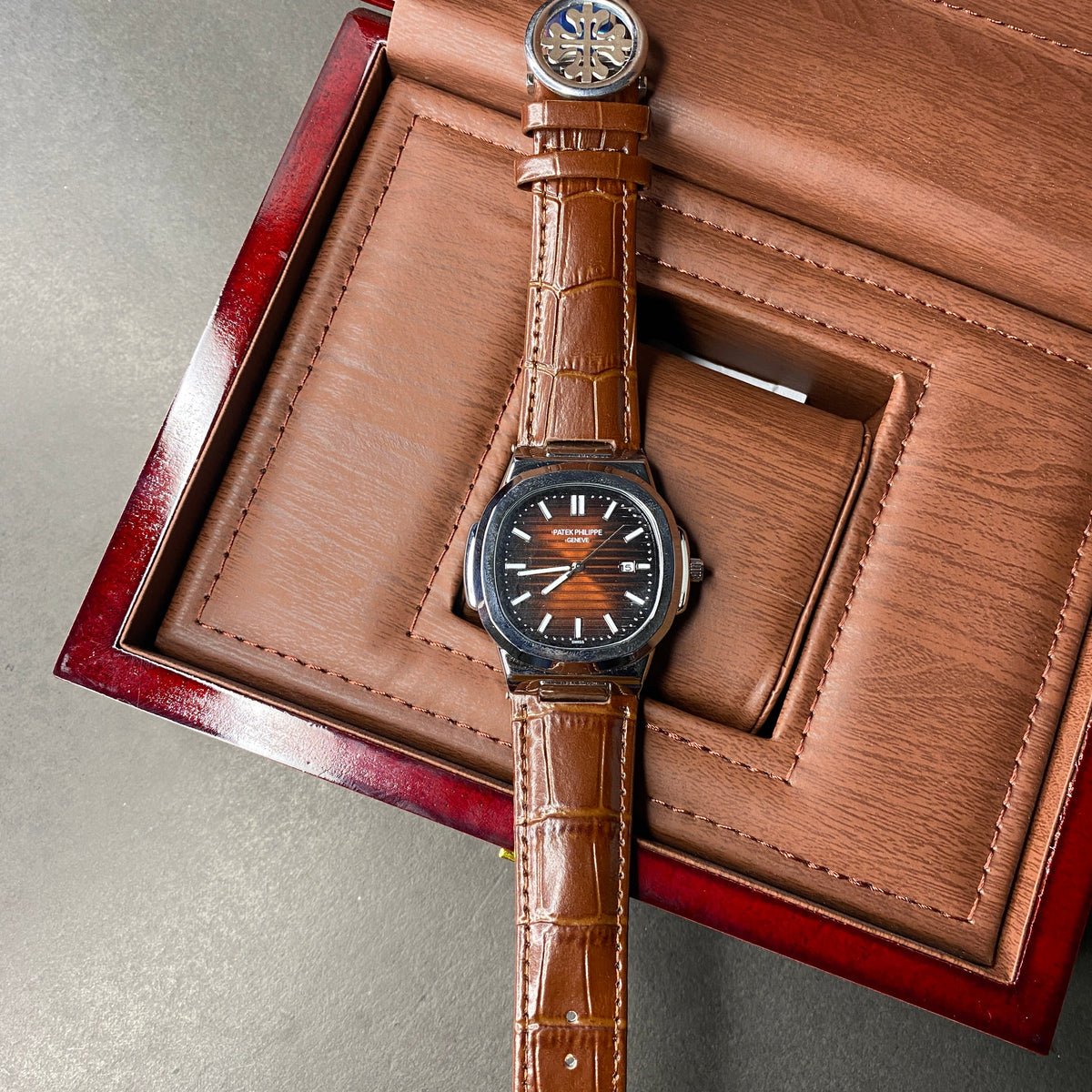 Patek Philipe Strap (Silver-Brown)